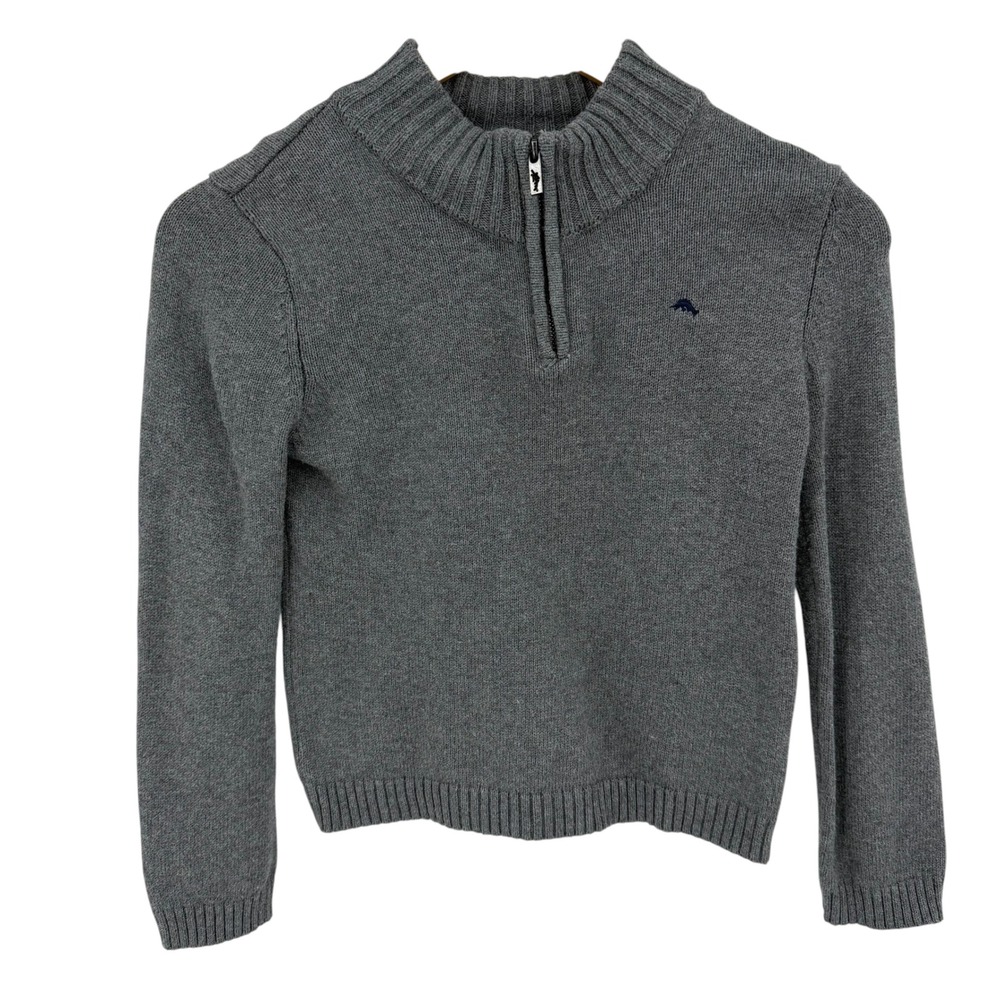 Tommy Bahama Sweater Boys M 7/8 Gray 100% Cotton Quarter Zip Pullover Coastal